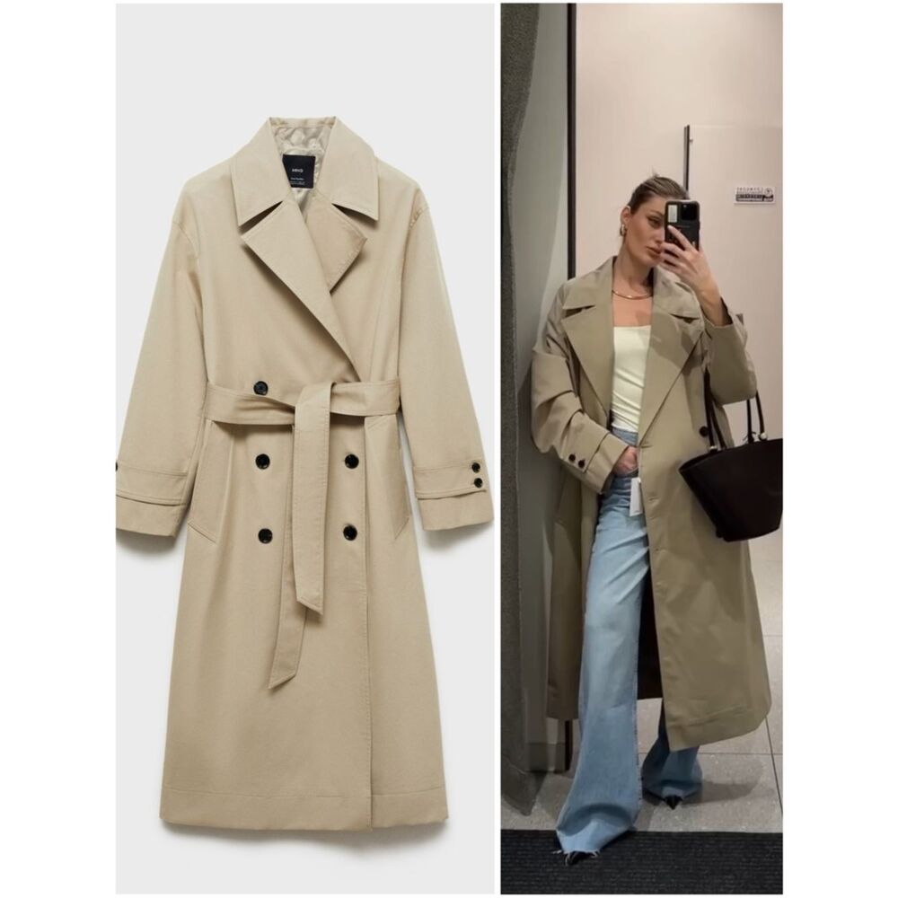 LONG OVERSIZED DOUBLE-BREASTED TRENCH COAT KHAKI
